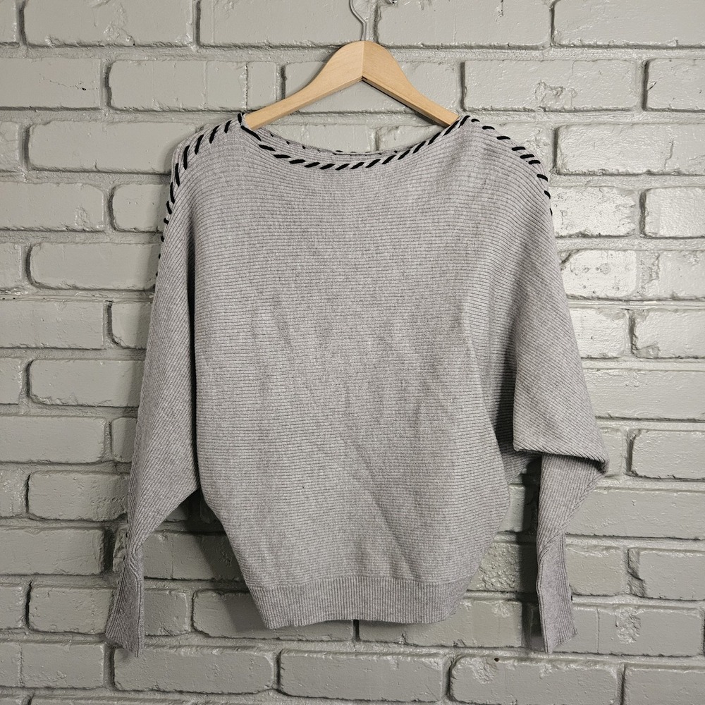 Magaschoni Womens Sweater XS Dolman Sleeve Contrast Stitch Ribbed Knit Boat Neck